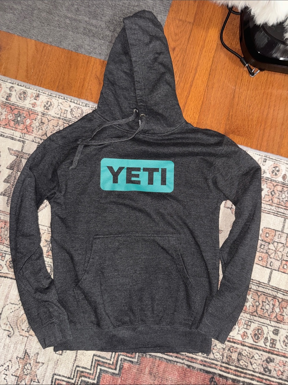 Yeti Men's Dark Gray Crewneck Hoodie with Teal Logo